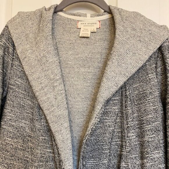 Max Studio Weekend 100% Cotton Hooded Open Cardigan Asymmetrical Black White S - Picture 5 of 16